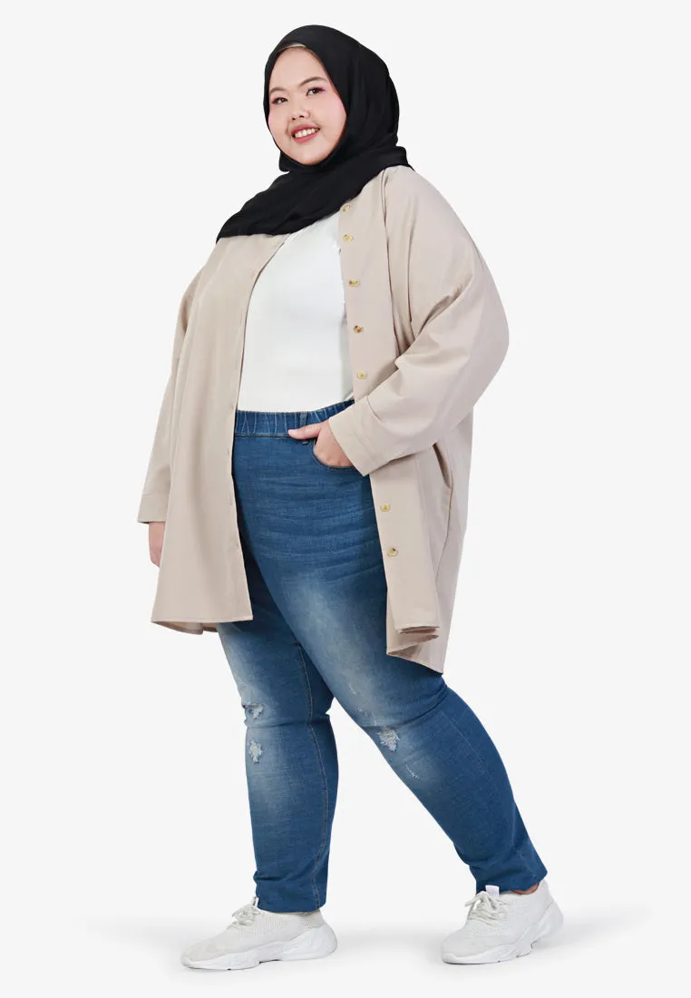 Stephanie Statement Long Oversized Outerwear Shirt- Beige