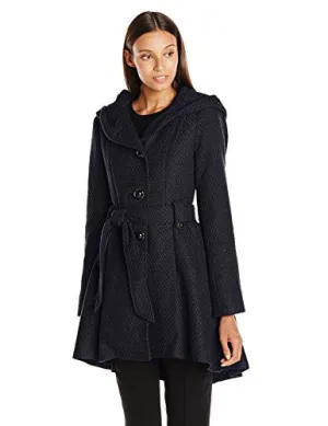 Steve Madden Women's Single Breasted Wool Coat, Navy, Medium