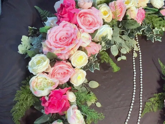 Wedding Arch Flowers, Fuschia, Pink and White Rose swag, Wedding Decorations, flower swag