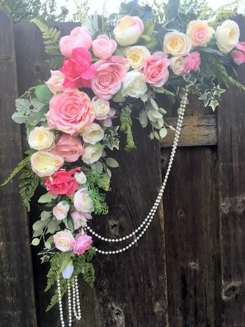 Wedding Arch Flowers, Fuschia, Pink and White Rose swag, Wedding Decorations, flower swag