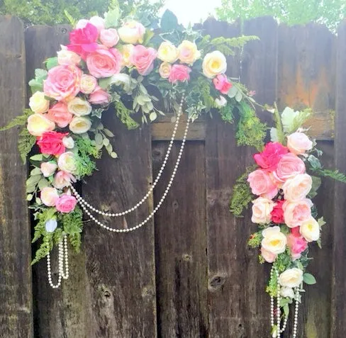 Wedding Arch Flowers, Fuschia, Pink and White Rose swag, Wedding Decorations, flower swag