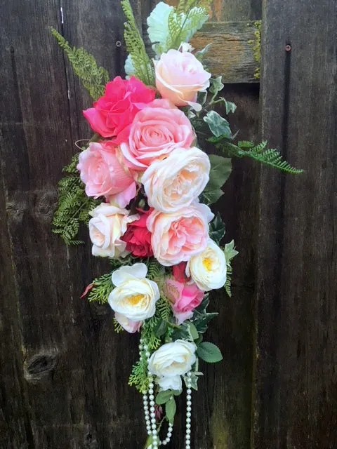 Wedding Arch Flowers, Fuschia, Pink and White Rose swag, Wedding Decorations, flower swag