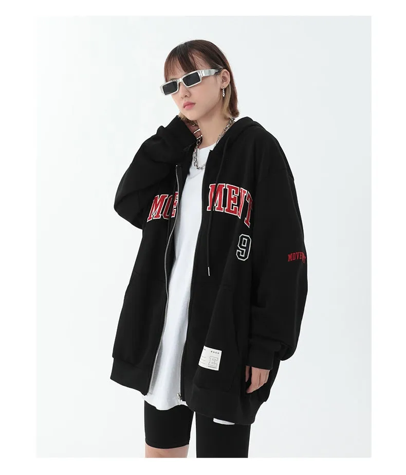 Wjczt Women's Vintage Street Zipper Hoodie Tops Letter Printing Long Sleeves Casual Fashion Baggy Ladies Sports Outerwear Tops Autumn