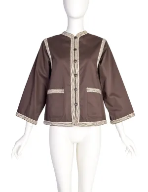 Yves Saint Laurent Vintage SS 1977 Brown Cotton Braided Trim Jacket